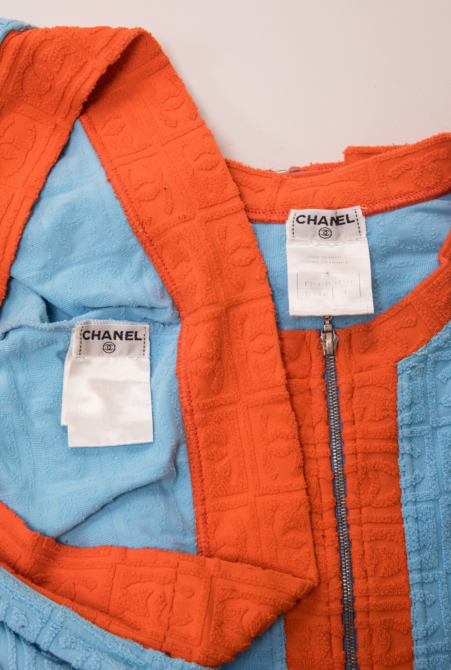 Chanel Sport 2002 Orange Blue Jacquard Terry Cloth Tracksuit