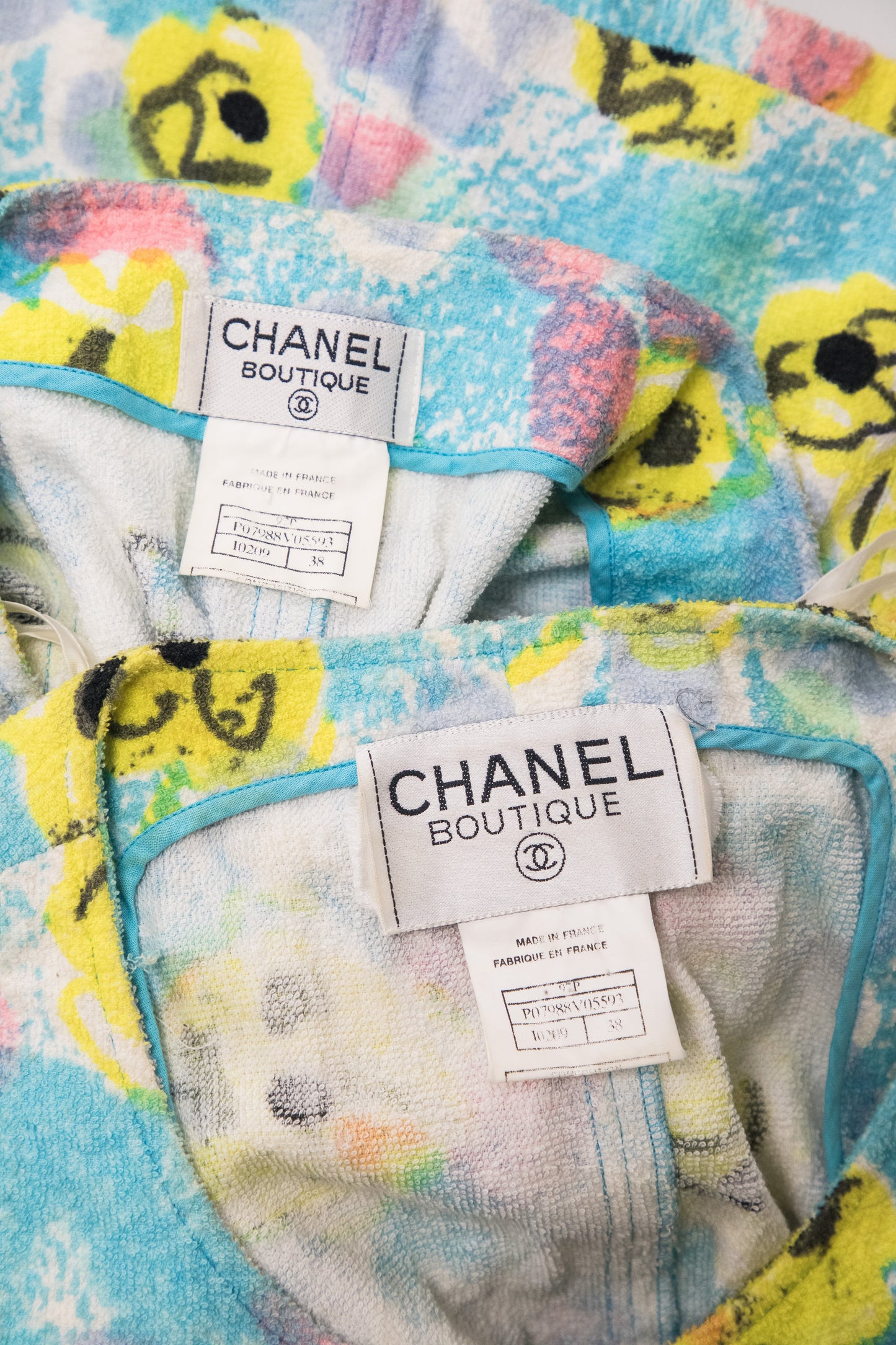 Chanel 1997 Blue Floral Terry Cloth Top and Skirt Set