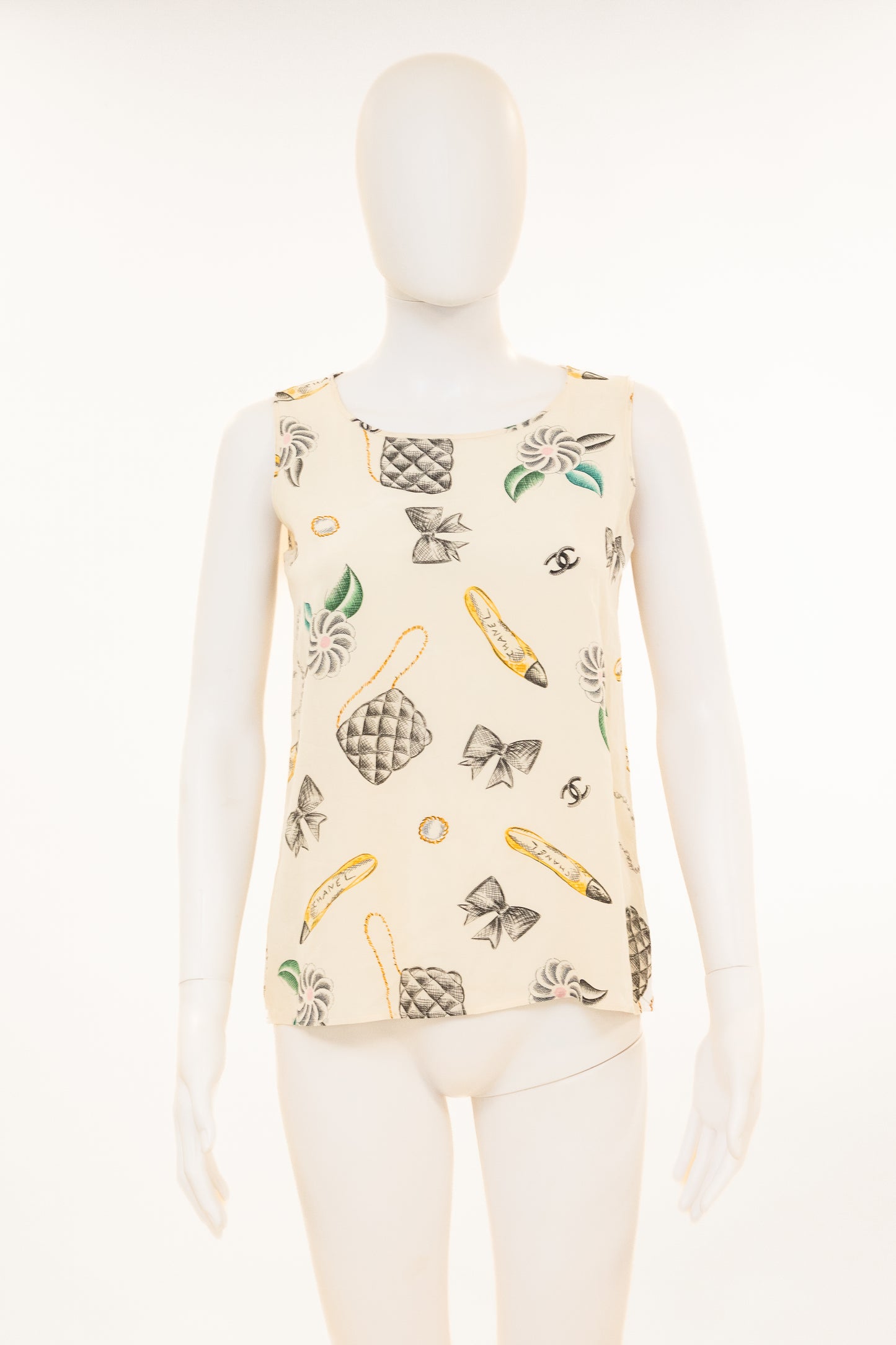 Chanel 1996 Printed Silk Sleeveless Top