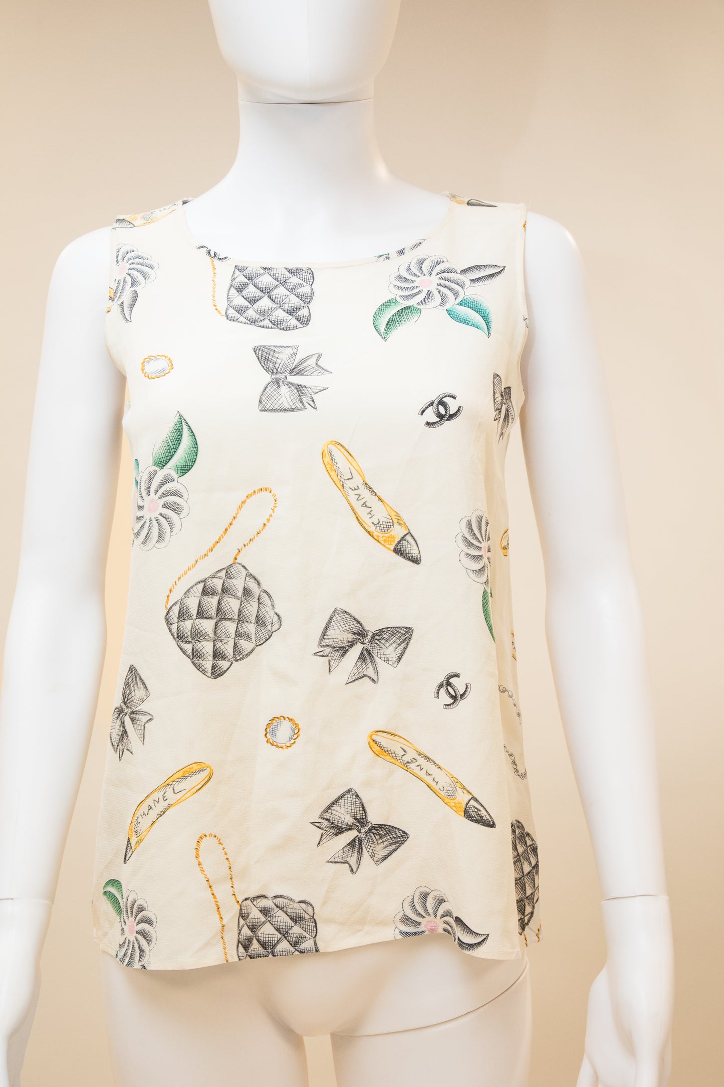 Chanel 1996 Printed Silk Sleeveless Top