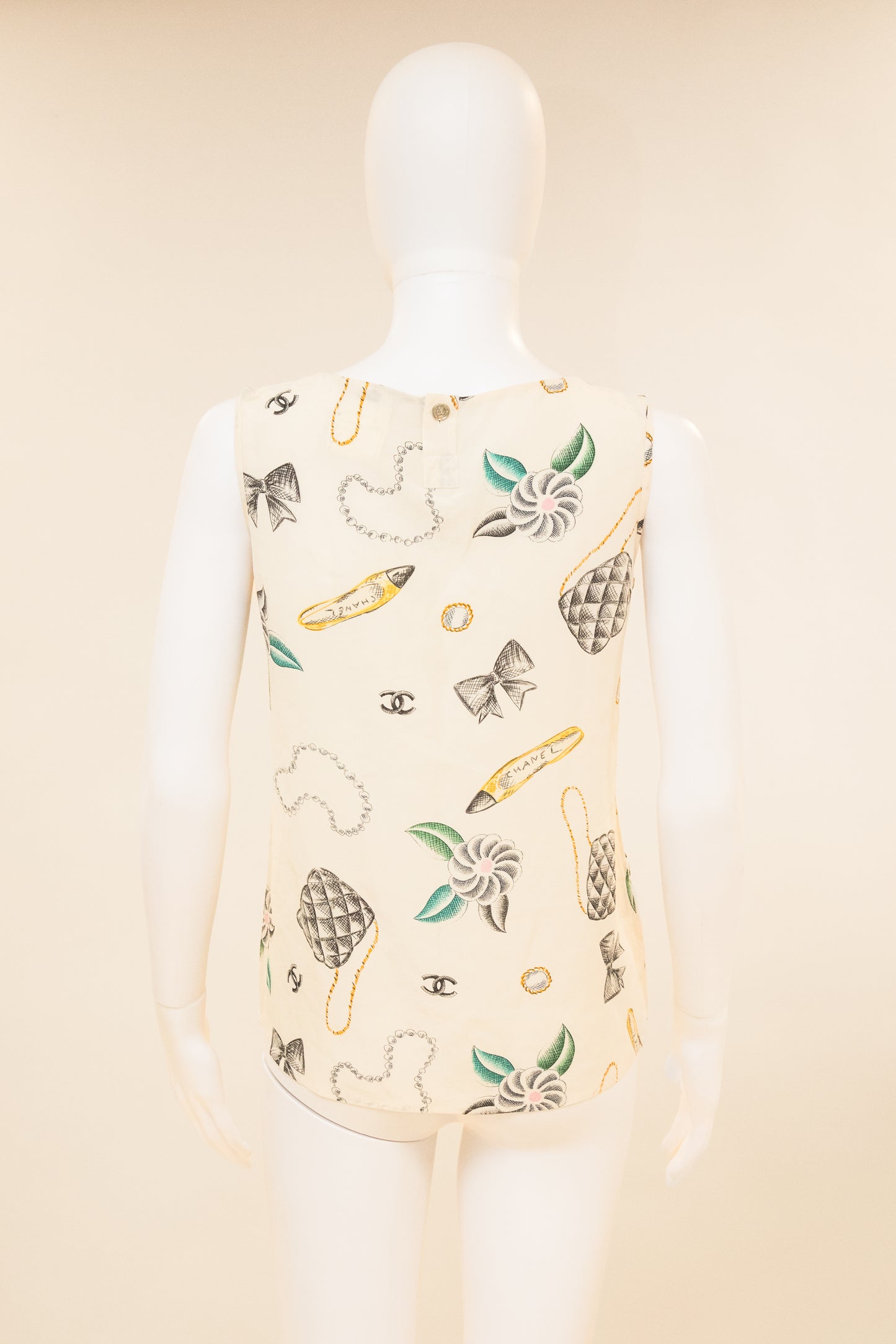 Chanel 1996 Printed Silk Sleeveless Top