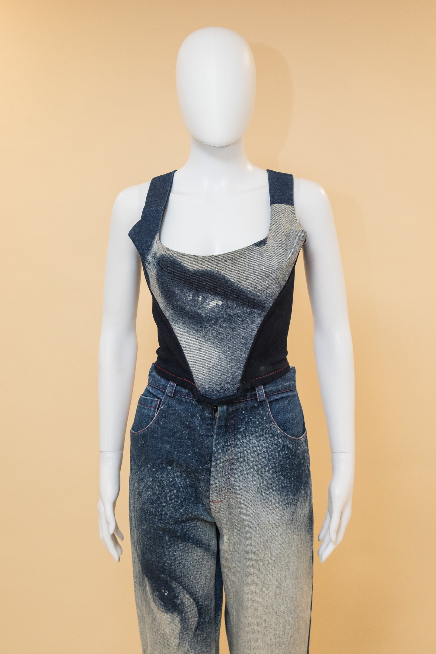 Vivienne Westwood 1992 'Always on Camera' Merlene Denim Jacket, Corset, Jeans set
