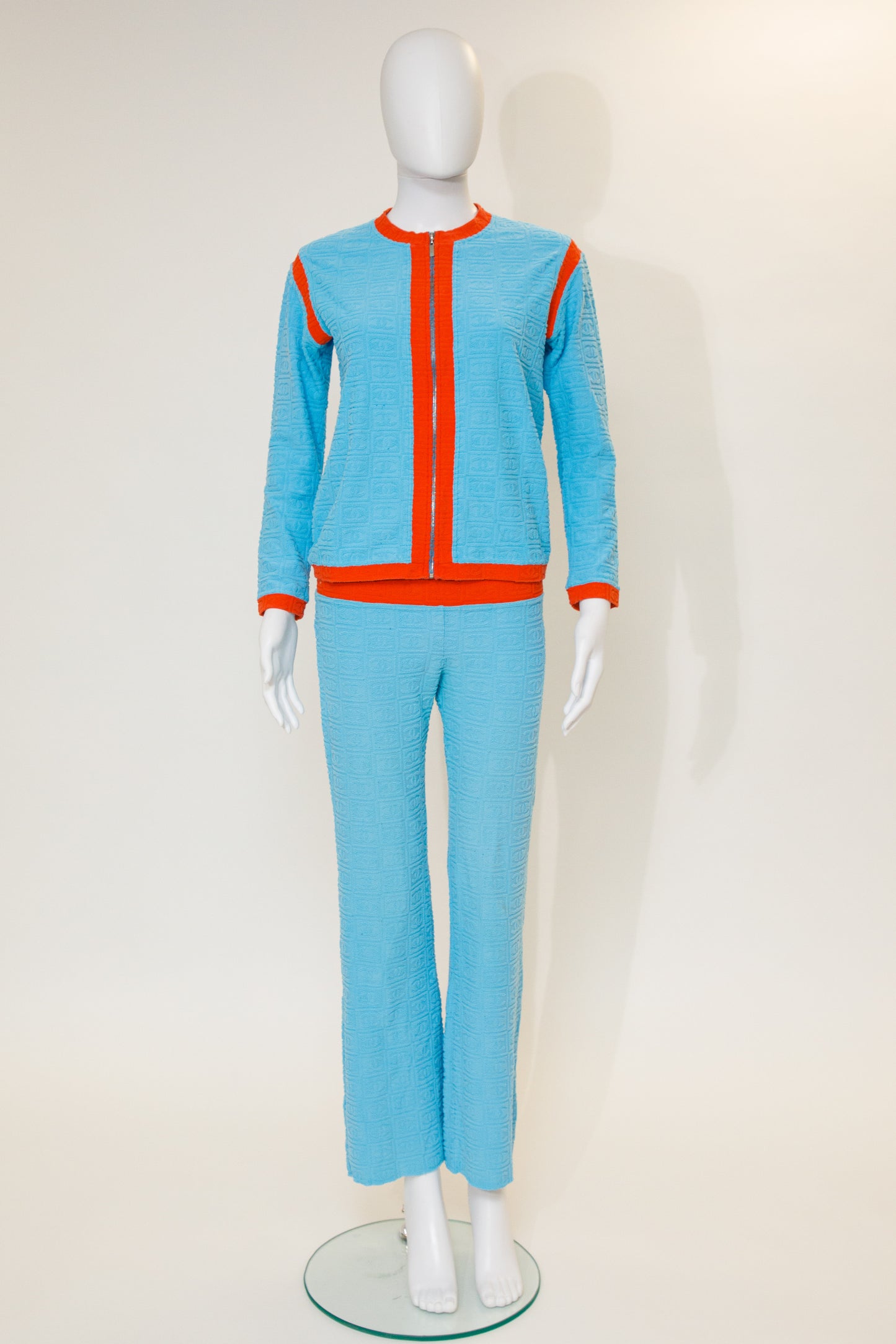 Chanel Sport 2002 Orange Blue Jacquard Terry Cloth Tracksuit