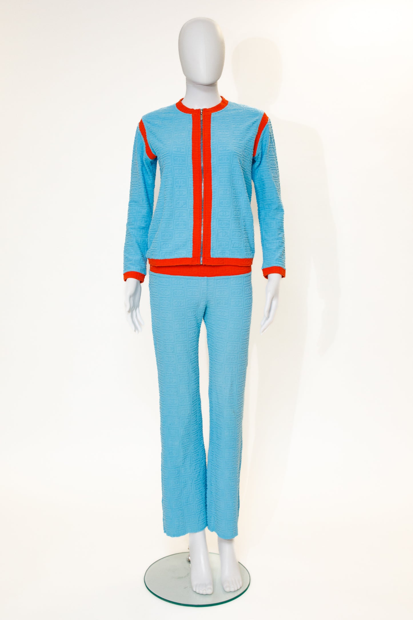 Chanel Sport 2002 Orange Blue Jacquard Terry Cloth Tracksuit