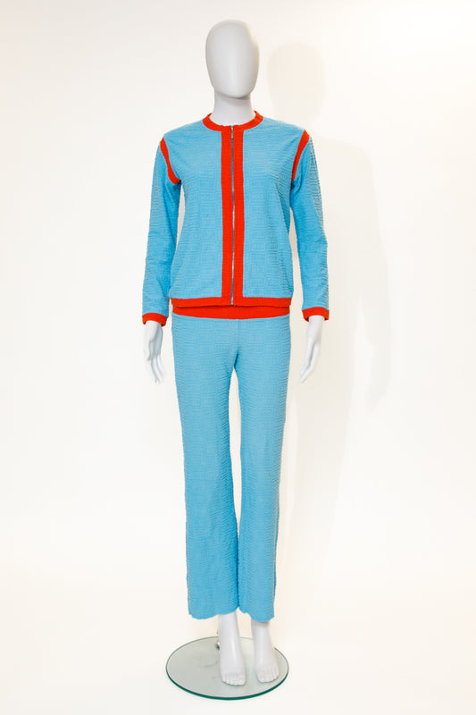 Chanel Sport 2002 Orange Blue Jacquard Terry Cloth Tracksuit