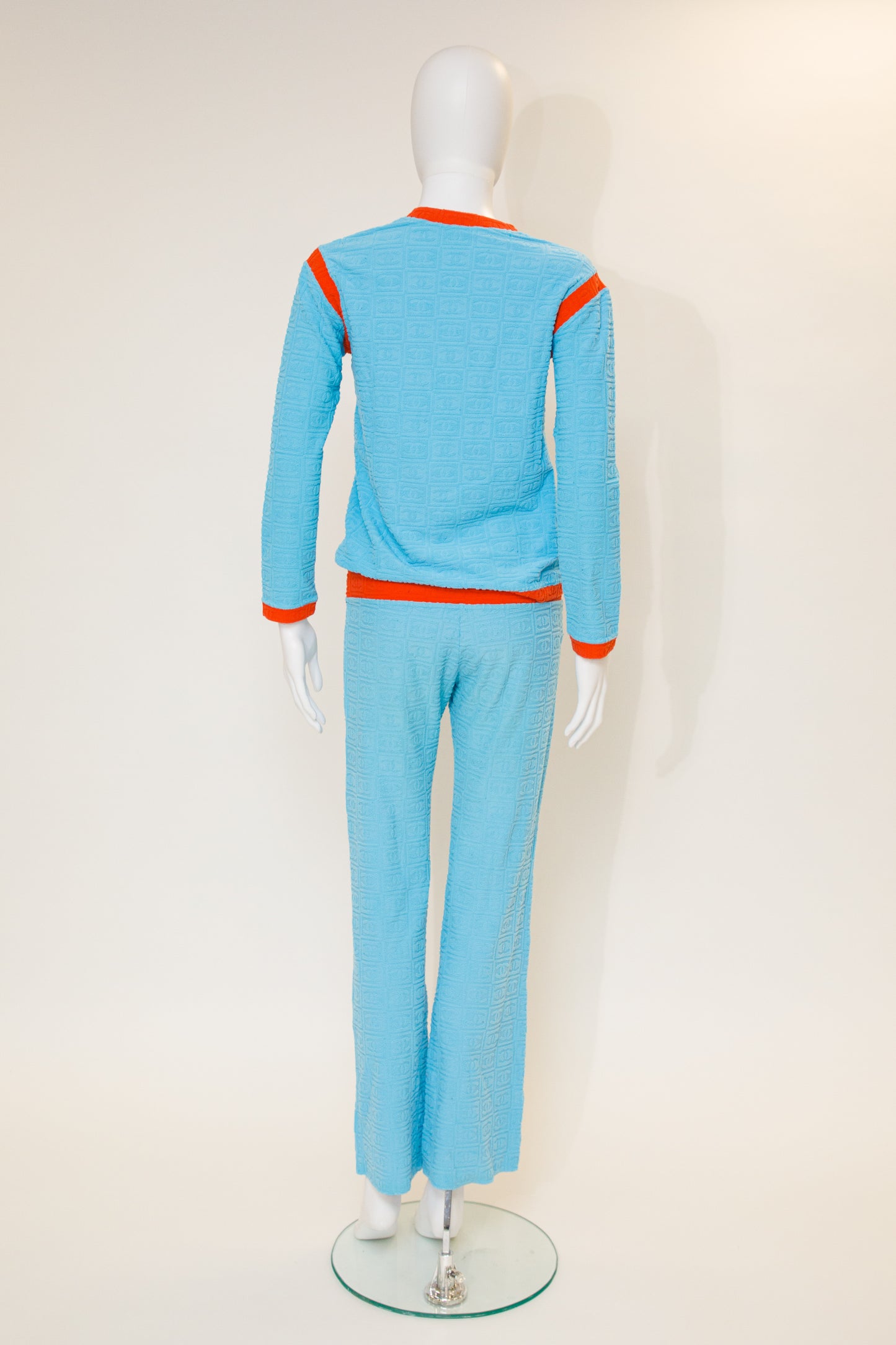 Chanel Sport 2002 Orange Blue Jacquard Terry Cloth Tracksuit