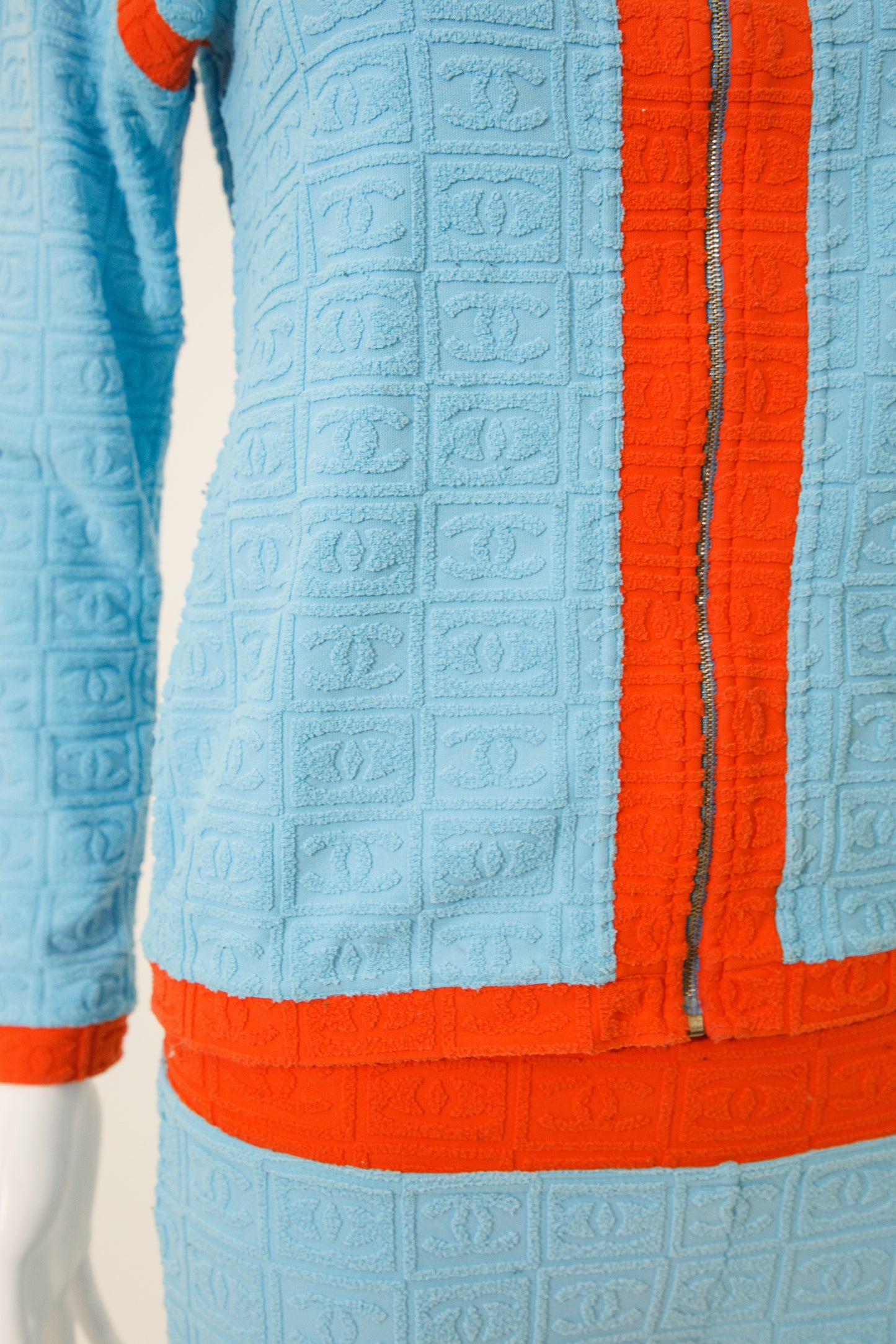Chanel Sport 2002 Orange Blue Jacquard Terry Cloth Tracksuit