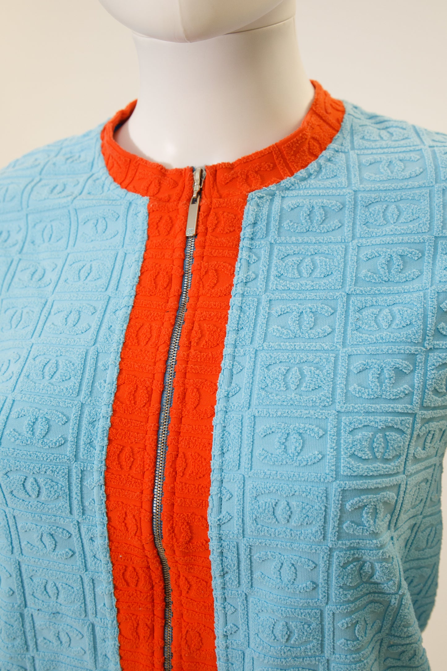 Chanel Sport 2002 Orange Blue Jacquard Terry Cloth Tracksuit
