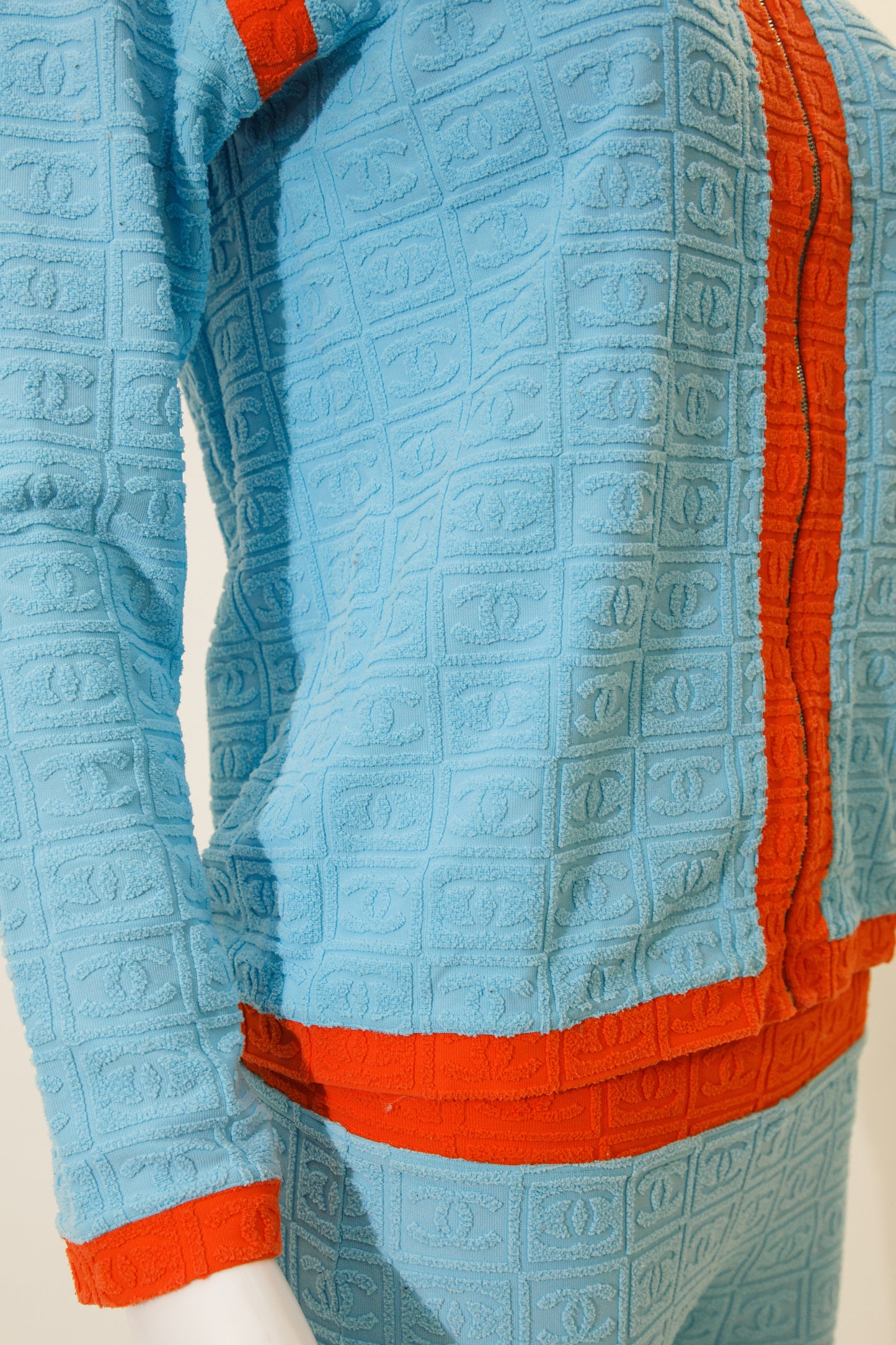 Chanel Sport 2002 Orange Blue Jacquard Terry Cloth Tracksuit
