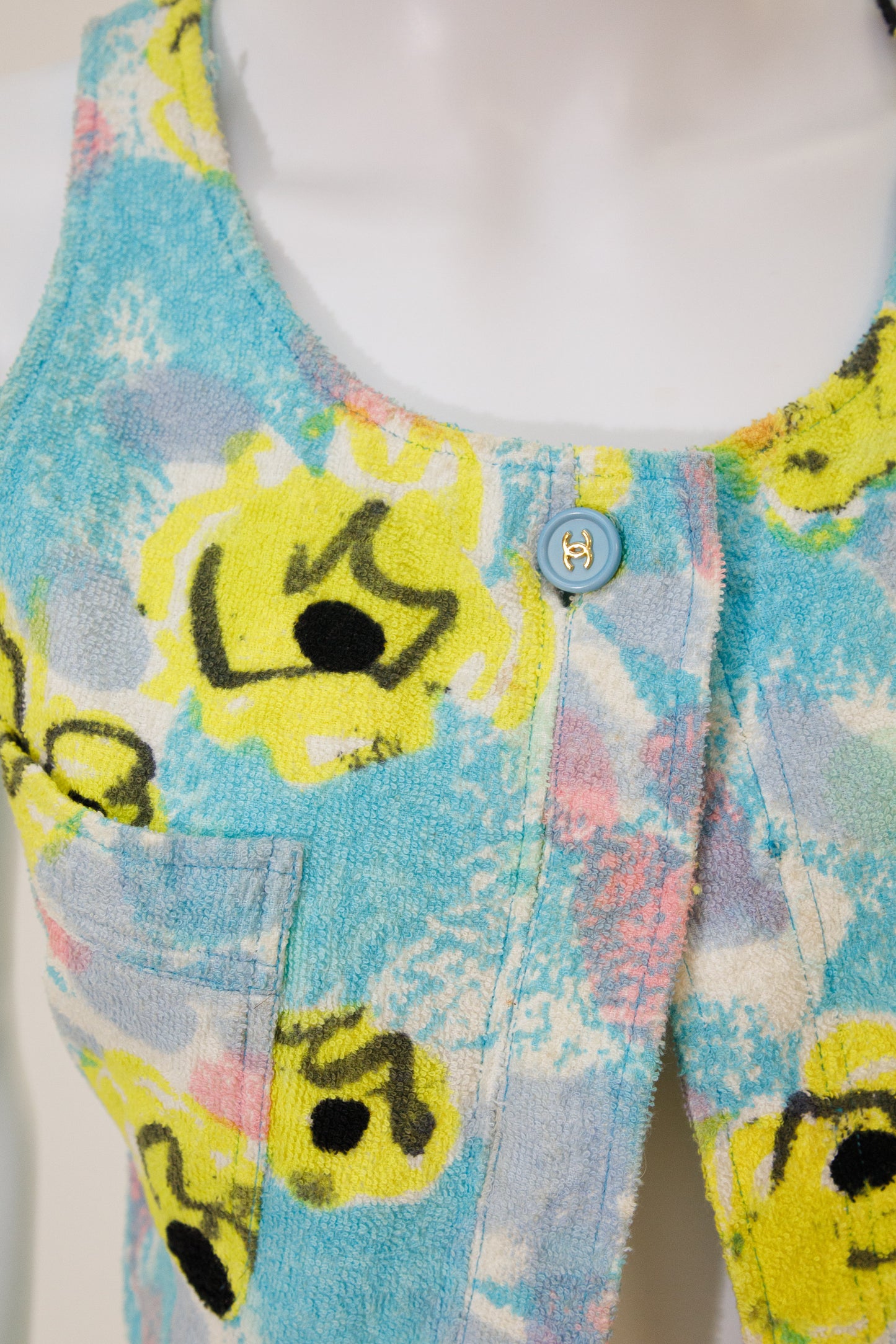 Chanel 1997 Blue Floral Terry Cloth Top and Skirt Set