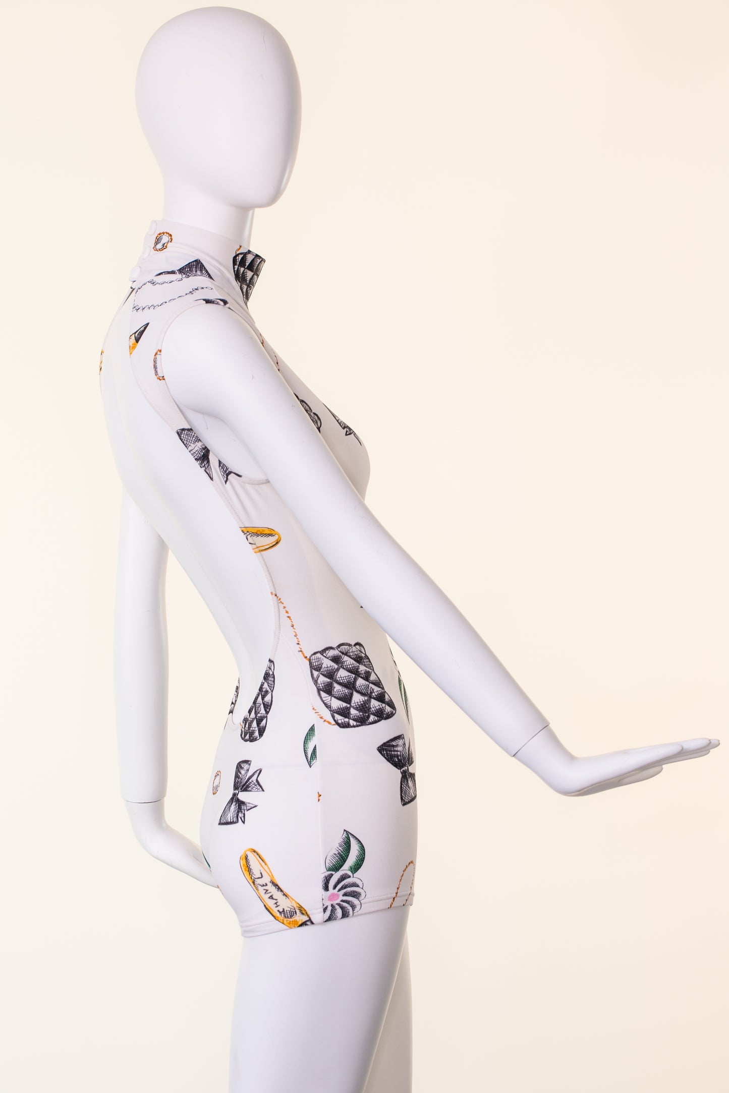 Chanel 1996 Printed White Backless Bodysuit