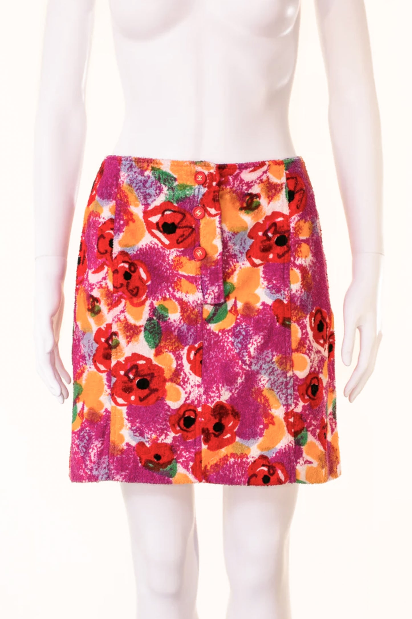 Chanel 1997 Purple Floral Terry Cloth Mini Skirt
