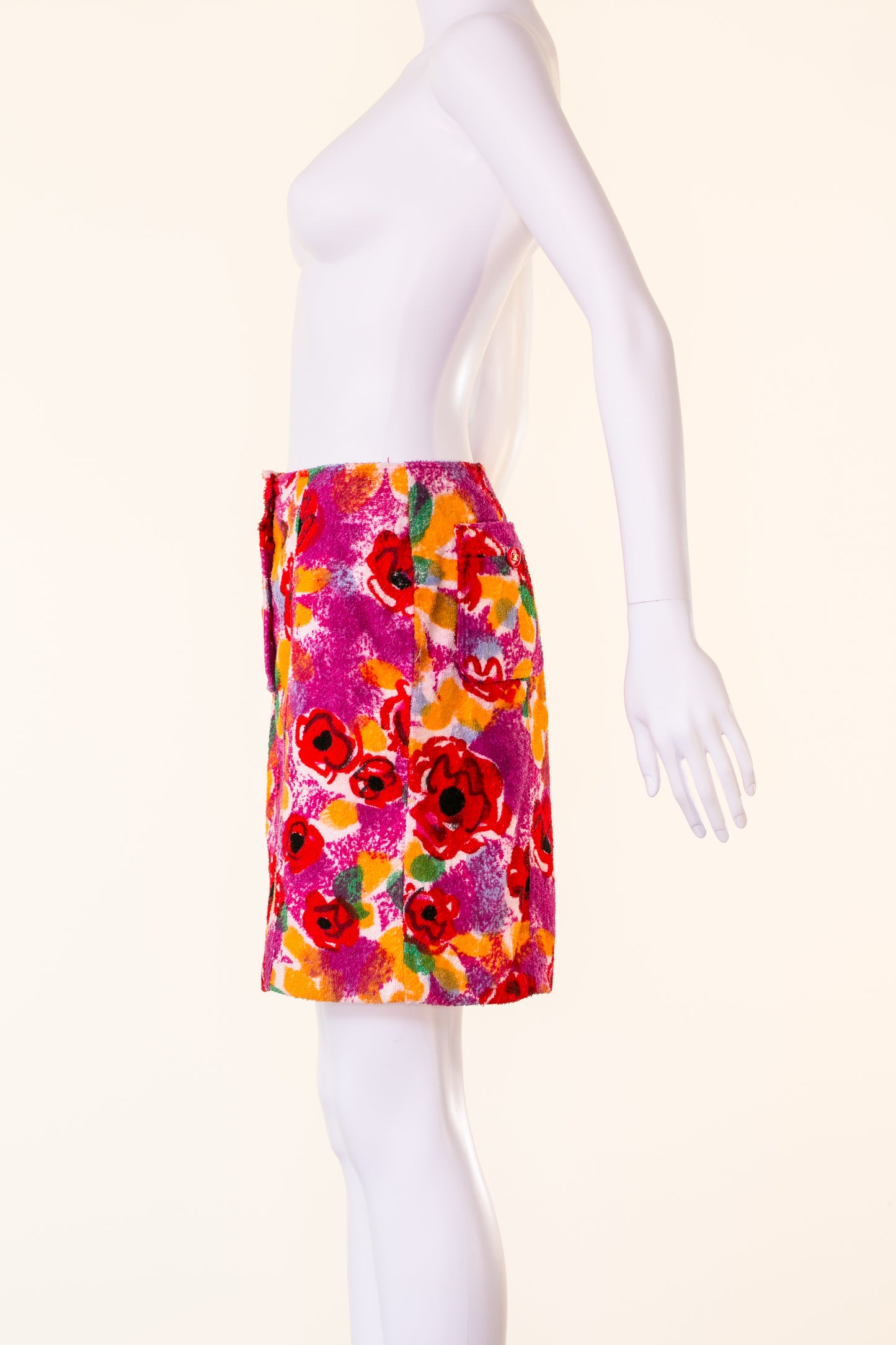 Chanel 1997 Purple Floral Terry Cloth Mini Skirt