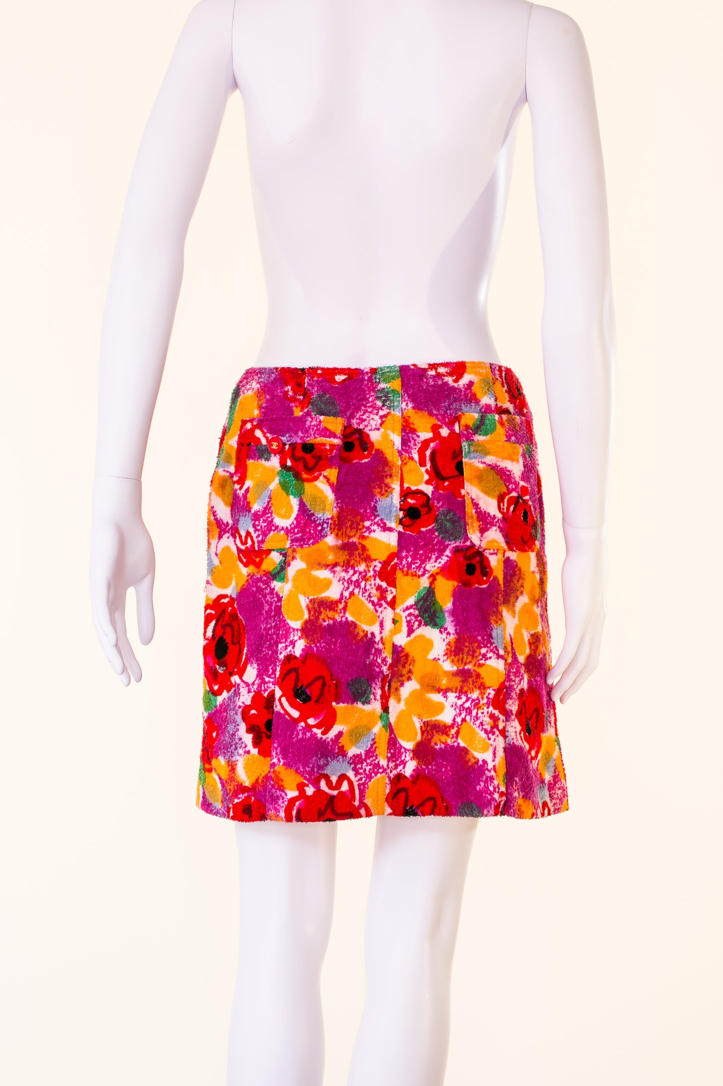 Chanel 1997 Purple Floral Terry Cloth Mini Skirt