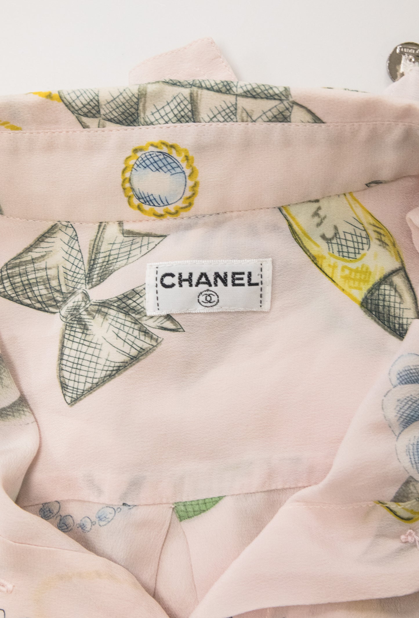 Chanel 1996 Pink Printed Silk Shirt