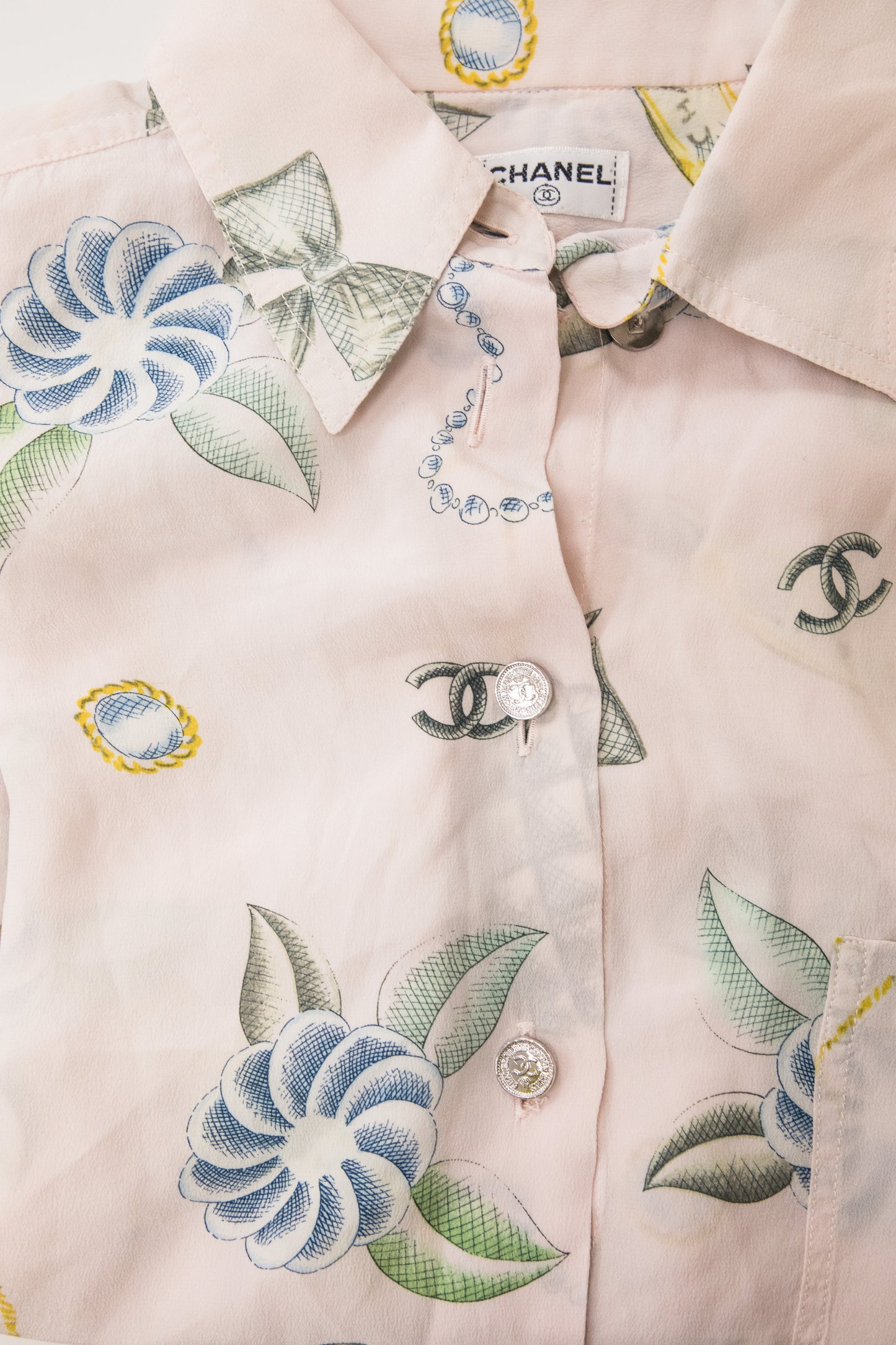 Chanel 1996 Pink Printed Silk Shirt