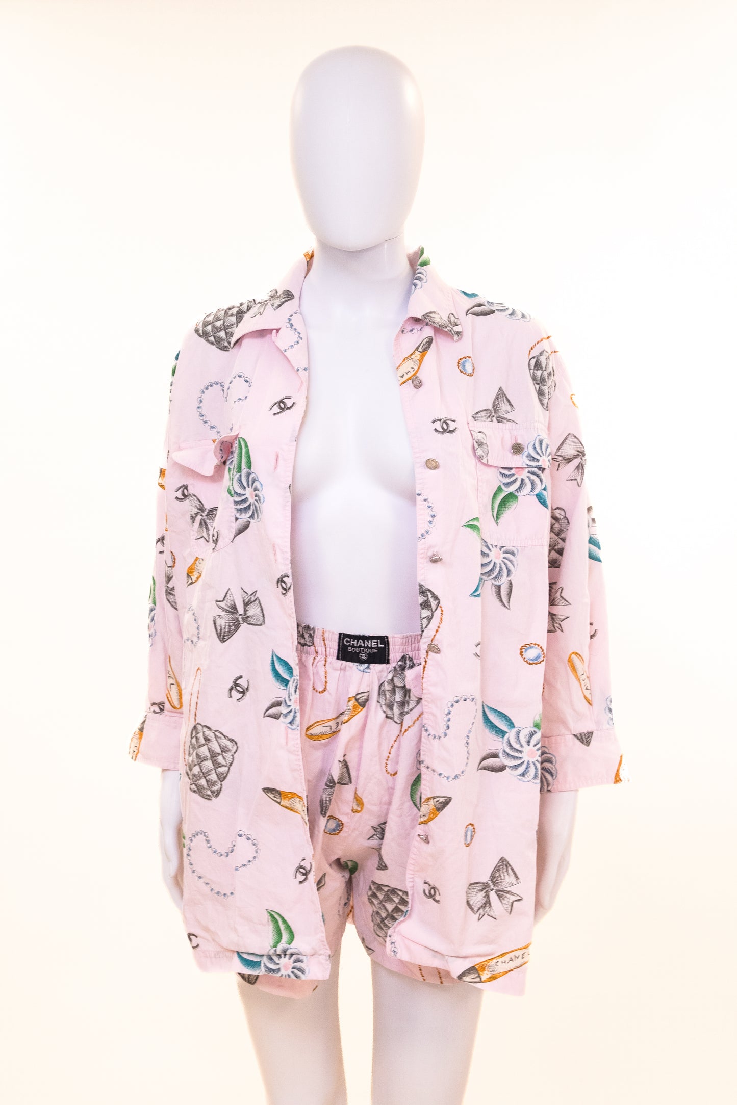 Chanel 1996 Runway Pink Lounge Shirt and Shorts