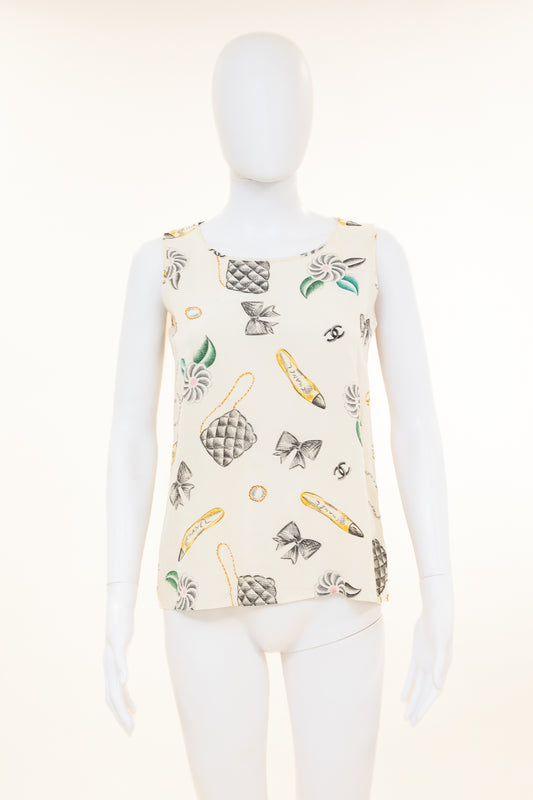 Chanel 1996 Printed Silk Sleeveless Top