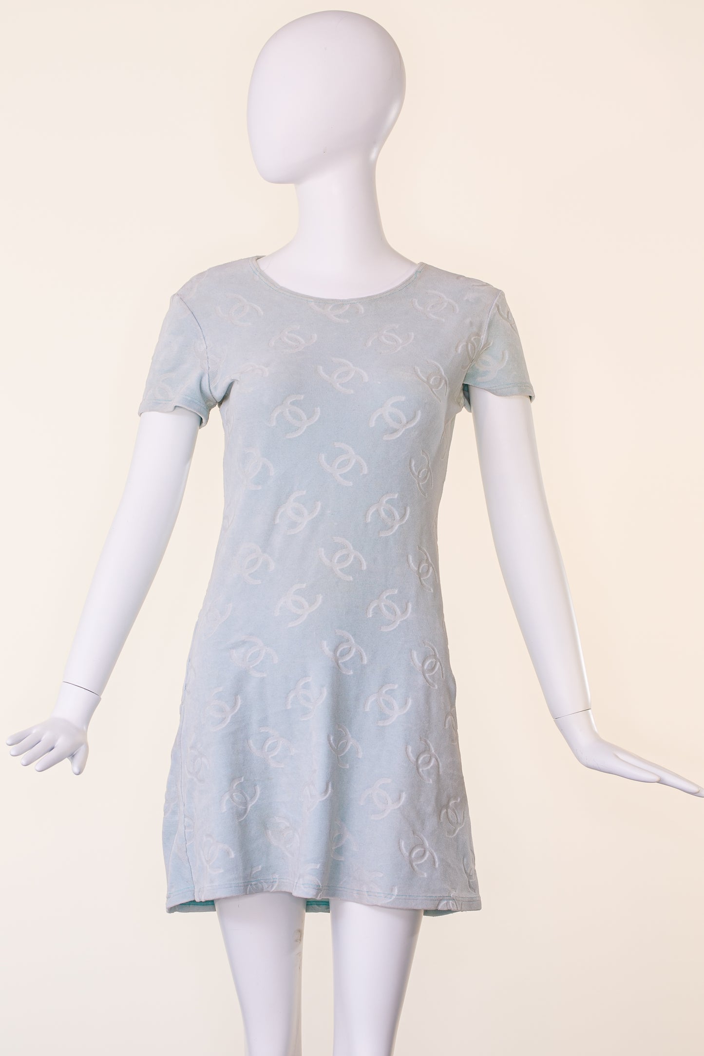 Chanel 1996 Baby Blue Velour Dress