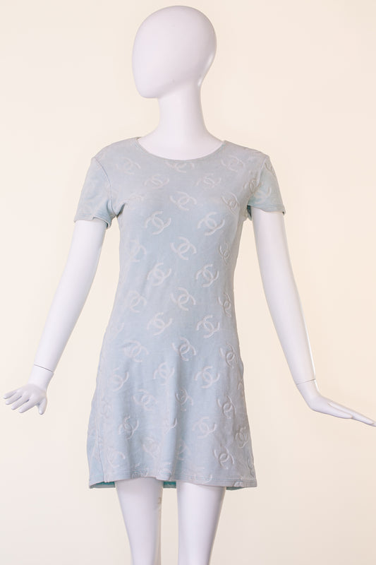 Chanel 1996 Baby Blue Velour Dress