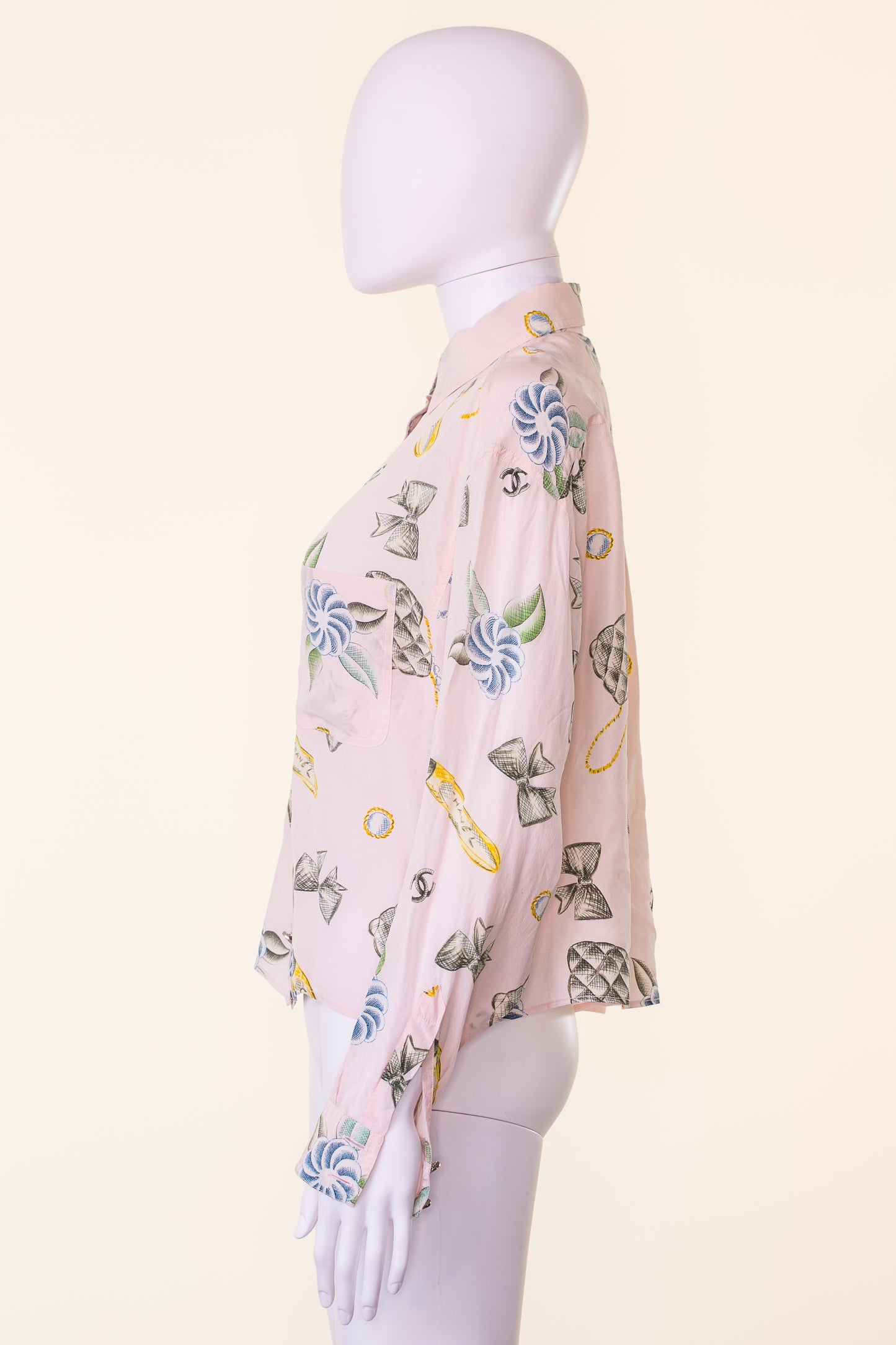 Chanel 1996 Pink Printed Silk Shirt
