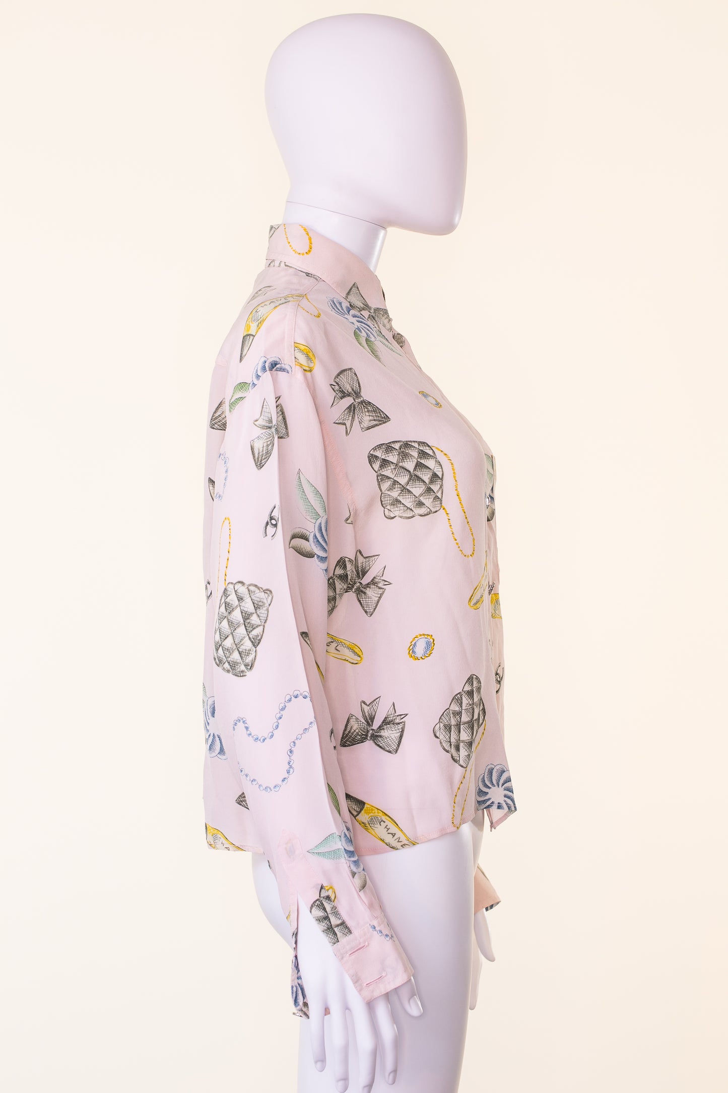 Chanel 1996 Pink Printed Silk Shirt